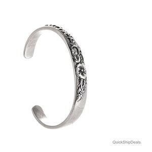 Stainless Steel Celtic Floral Cuff Bracelet Vintage Medieval Unisex